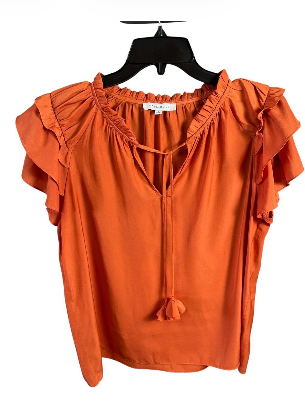 Rose & Olive Orange Ruffle Flutter Sleeve Blouse Top M